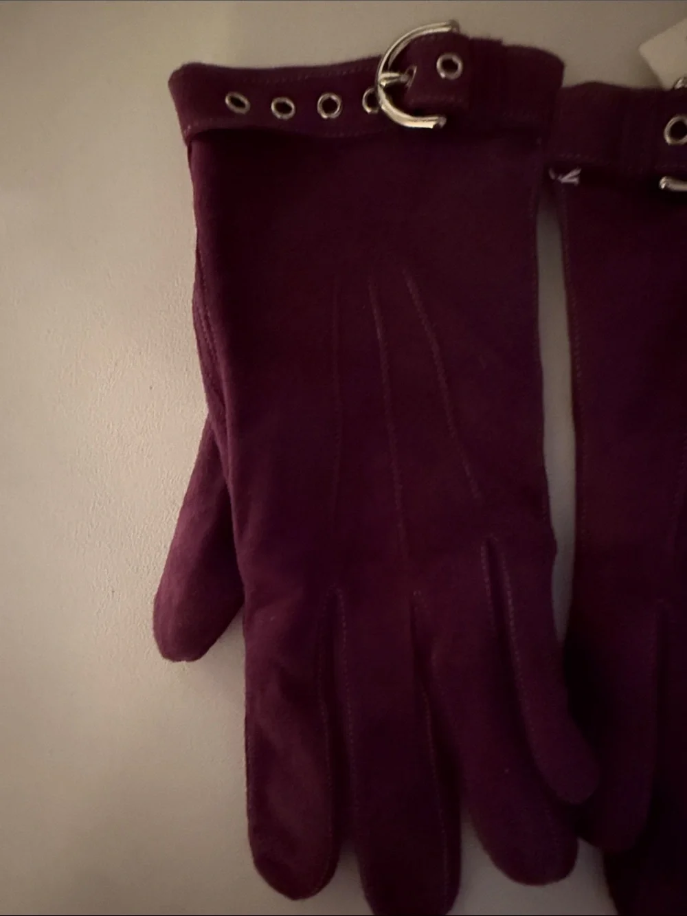 Coach: Women's Burgundy Gloves with Buckle Accent